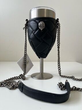 KURT GEIGER LONDON Stainless Steel Travel Wine Glass & Leather Holder
